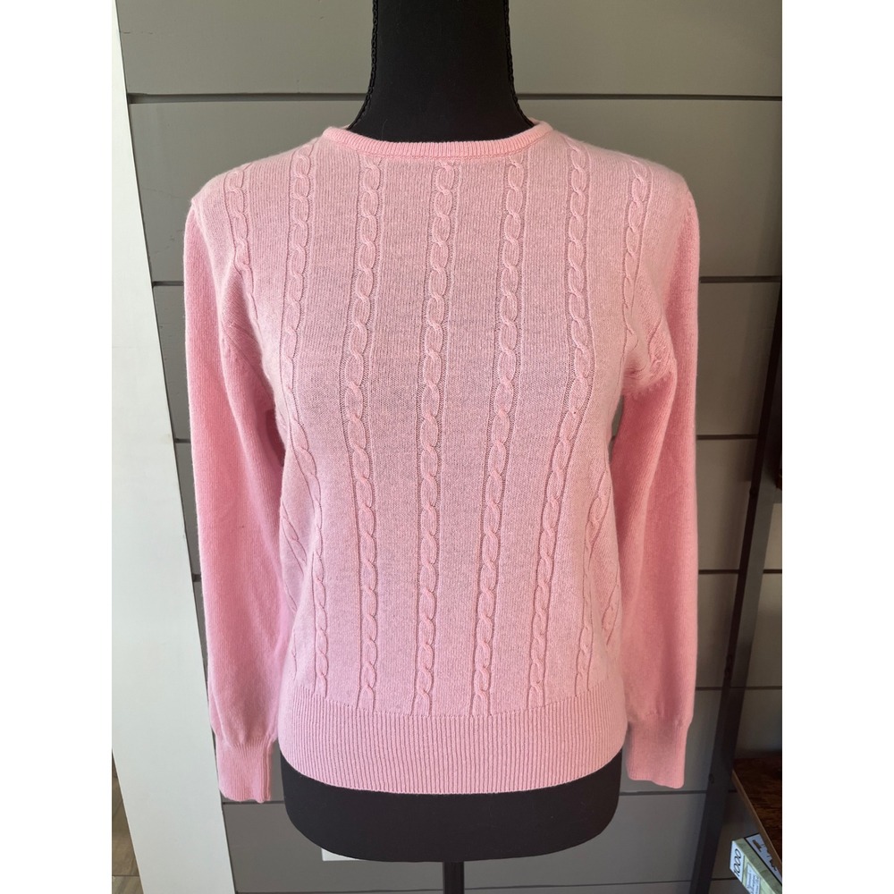 Vintage‎ Alcott & Andrews Pink 100% Cashmere Cable Knit Crewneck Sweater Size S